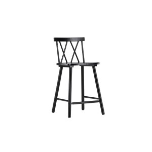 VINNSAMLING Mollöström barstol, m. ryggstöd och fotstöd - svart gummiträ