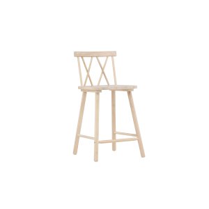 VINNSAMLING Mollöström barstol, m. rygg och fotstöd - vitkalkat gummiträ