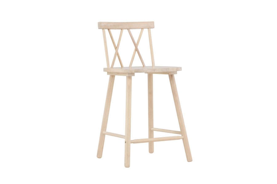 VINNSAMLING Mollöström barstol, m. rygg og fotsttte - hvitkalket gummitre