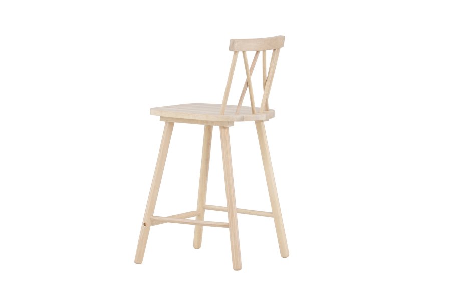 VINNSAMLING Mollöström barstol, m. rygg og fotsttte - hvitkalket gummitre