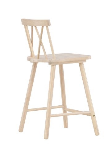 VINNSAMLING Mollöström barstol, m. rygg og fotsttte - hvitkalket gummitre