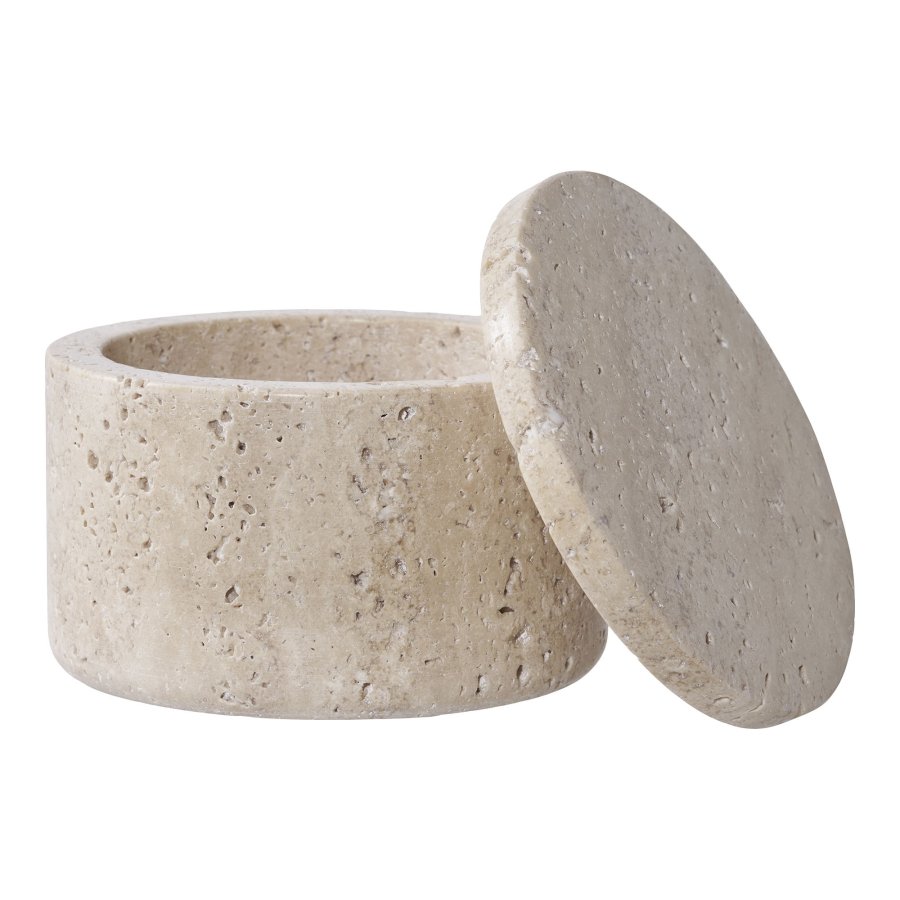 HOUSE NORDIC dekorativ krukke, med lokk - naturlig travertin (10x6,5)