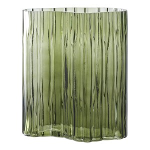 HOUSE NORDIC vase, organisk - smoked grn glas (21x12x26,5)