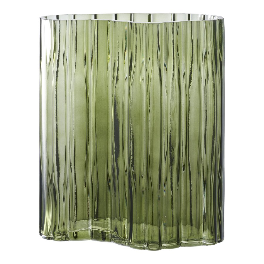 HOUSE NORDIC vase, organisk - rkt grnt glass (21x12x26,5)