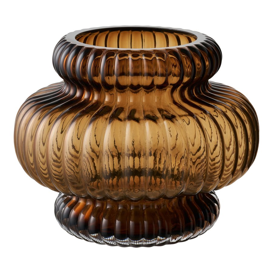 HOUSE NORDIC vase, rund - r�gfarvet brun mundbl�st glas (H:16)