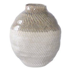 HOUSE NORDIC vase, rund - hvid/grn keramik (26x30,5)