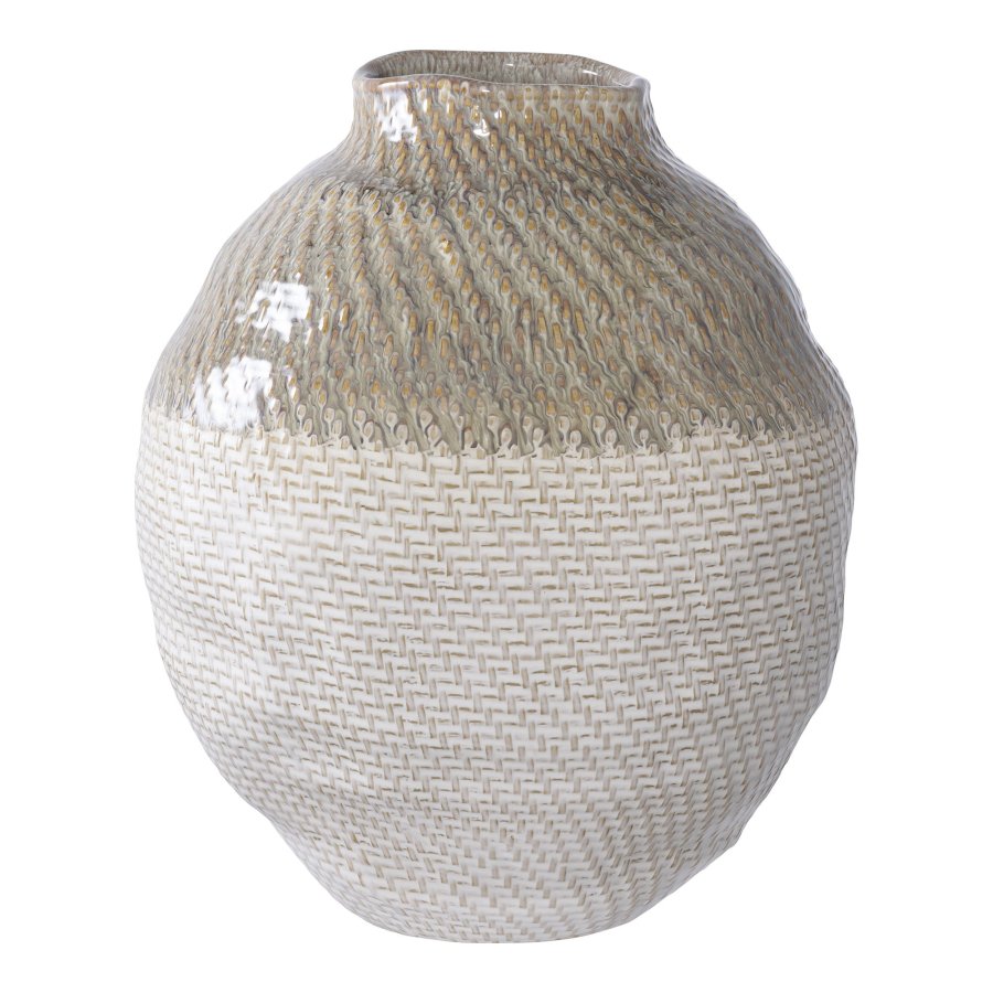HOUSE NORDIC vase, rund - hvit/grnn keramikk (26x30,5)