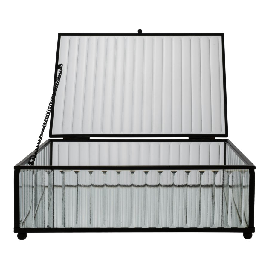 HOUSE NORDIC Santorini boks, med lokk - glass og sort metall (13x20)