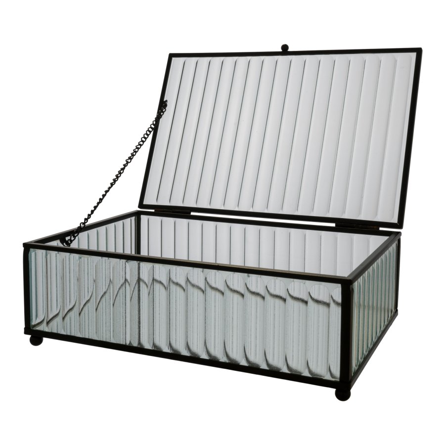 HOUSE NORDIC Santorini boks, med lokk - glass og sort metall (13x20)
