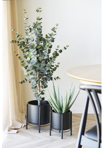 HOUSE NORDIC urtepotte, rund - sort st�l (s�t af 2)