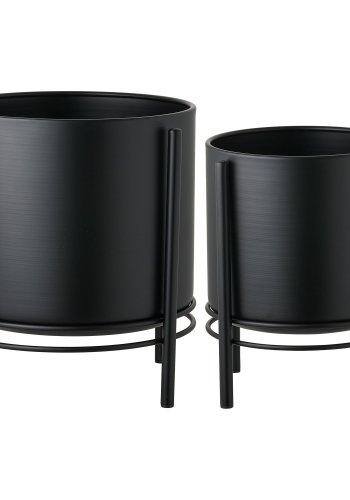 HOUSE NORDIC urtepotte, rund - sort st�l (s�t af 2)
