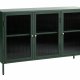 Bronco Glas-Sideboard mit 3 Türen und Regalen – geriffeltes Glas und fichtengrünes Metall