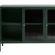 Bronco Glas-Sideboard mit 3 Türen und Regalen – geriffeltes Glas und fichtengrünes Metall