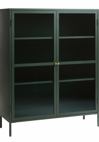 Bronco glassskap, med 2 drer og hyller - riflet glass og grangrnt metall (H:140)