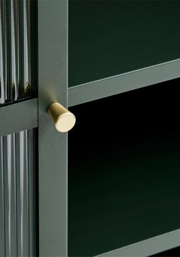 Bronco glassskap, med 2 drer og hyller - riflet glass og grangrnt metall (H:140)