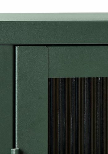 Bronco glassskap, med 2 drer og hyller - riflet glass og grangrnt metall (H:140)