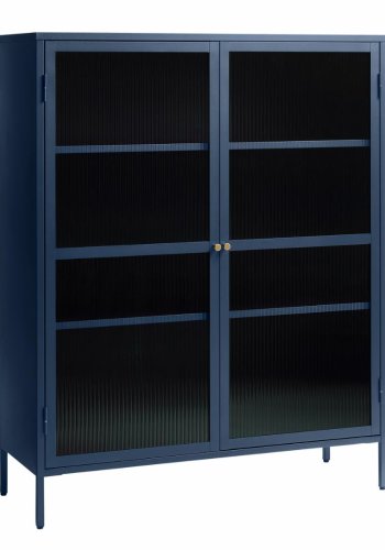 Bronco glass skap, m. 2 drer og hyller - riflet glass og stl blmetall (H:140)