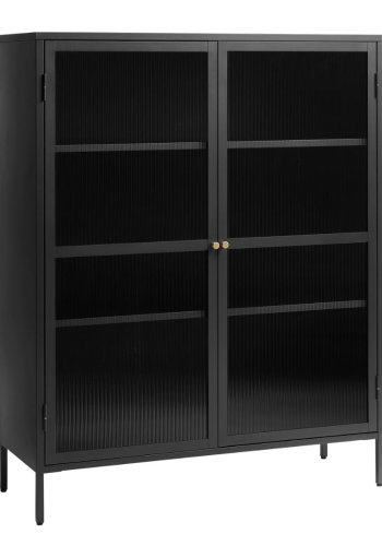 Bronco-Glasvitrine mit 2 Türen und Regalen – geriffeltes Glas und schwarzes Metall (H: 140)