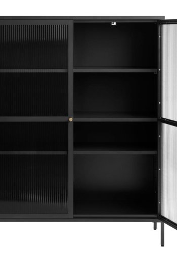 Bronco-Glasvitrine mit 2 Türen und Regalen – geriffeltes Glas und schwarzes Metall (H: 140)