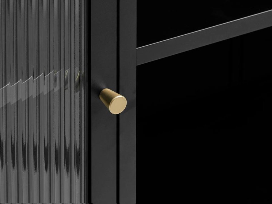 Bronco-Glasvitrine mit 2 Türen und Regalen – geriffeltes Glas und schwarzes Metall (H: 140)