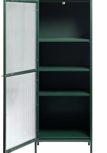 Bronco glass skap, venstre, m. 1 dr og 3 hyller - riflet glass og grangrnt metall (H:160)