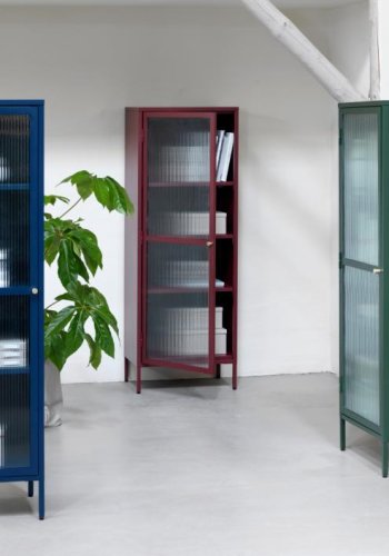 Bronco glass skap, venstre, m. 1 dr og 3 hyller - riflet glass og grangrnt metall (H:160)