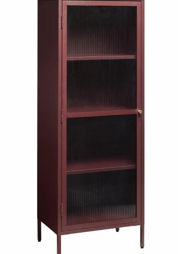 Bronco-Vitrine, links, mit 1 Tür und 3 Einlegeböden – geriffeltes Glas und burgunderfarbenes Metall (H:160)