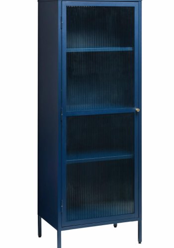 Bronco Glasvitrine, links, mit 1 Tür und 3 Einlegeböden - geriffeltes Glas und stahlblaues Metall (H:160)