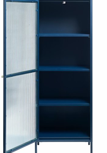 Bronco Glasvitrine, links, mit 1 Tür und 3 Einlegeböden - geriffeltes Glas und stahlblaues Metall (H:160)