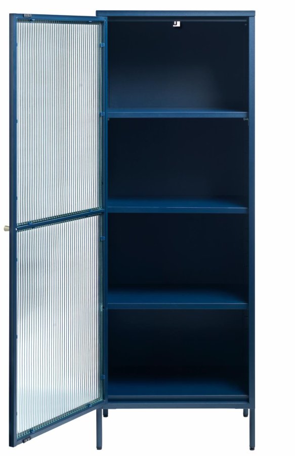 Bronco Glasvitrine, links, mit 1 Tür und 3 Einlegeböden - geriffeltes Glas und stahlblaues Metall (H:160)