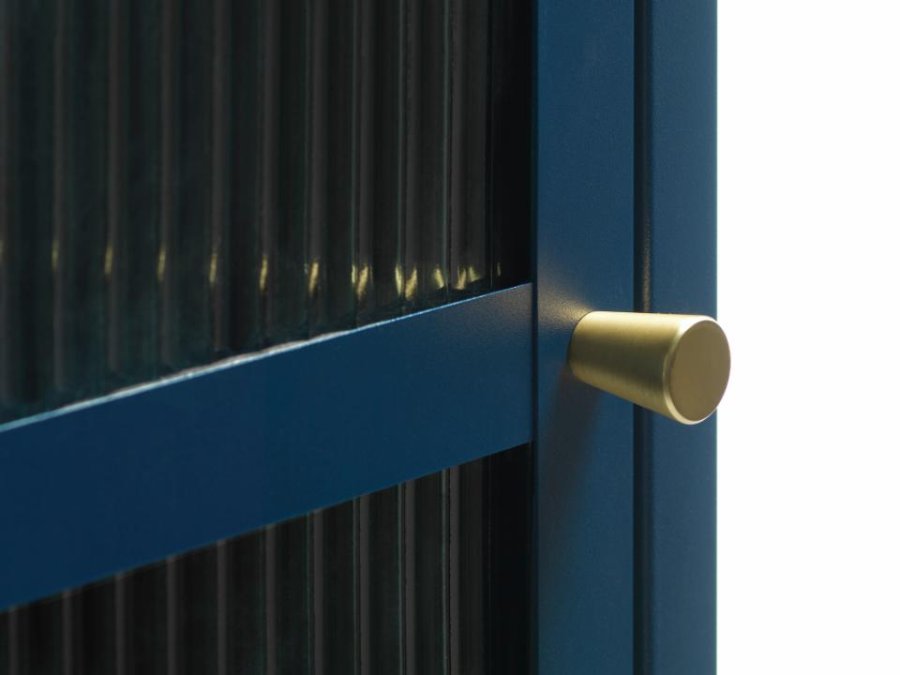 Bronco Glasvitrine, links, mit 1 Tür und 3 Einlegeböden - geriffeltes Glas und stahlblaues Metall (H:160)