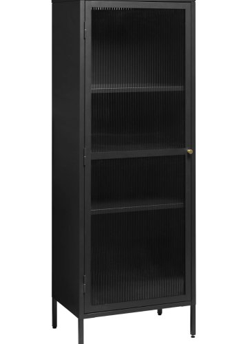 Bronco Glasvitrine, links, mit 1 Tür und 3 Einlegeböden – geriffeltes Glas und schwarzes Metall (H:160)