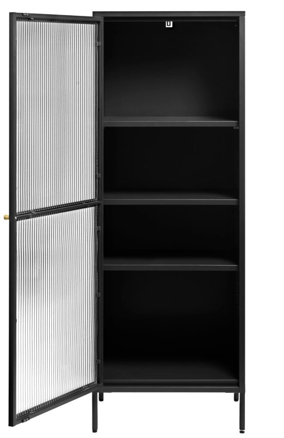 Bronco Glasvitrine, links, mit 1 Tür und 3 Einlegeböden – geriffeltes Glas und schwarzes Metall (H:160)