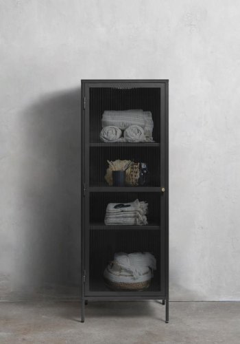 Bronco Glasvitrine, links, mit 1 Tür und 3 Einlegeböden – geriffeltes Glas und schwarzes Metall (H:160)