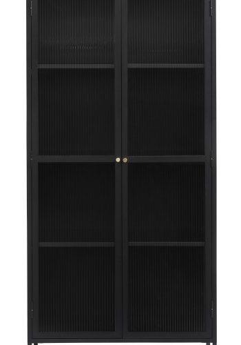 Bronco glass skap, m. 2 drer og hyller - riflet glass og svart metall (H:190)