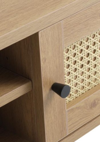 Pensacola TV-bord, med 2 drer og 1 hylle - naturlig eik melamin og polyrattan (120x40)