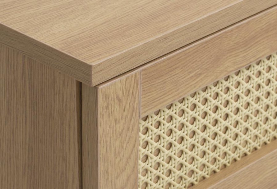 Pensacola TV-bord, m. 2 l�ger og 1 hylde - natur eg melamin og polyrattan (120x40)