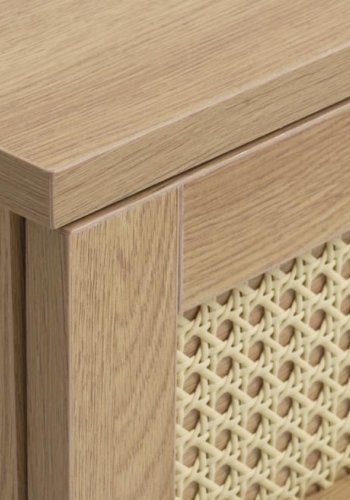 Pensacola TV-bord, med 2 drer og 1 hylle - naturlig eik melamin og polyrattan (120x40)