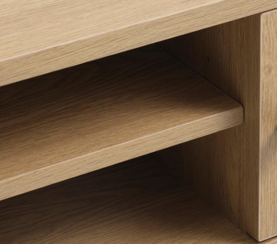 Pensacola TV-bord, med 2 drer og 1 hylle - naturlig eik melamin og polyrattan (120x40)