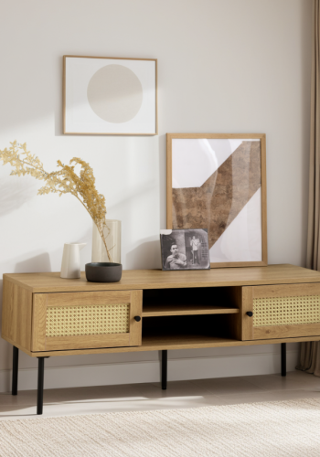 Pensacola TV-bord, m. 2 l�ger og 1 hylde - natur eg melamin og polyrattan (120x40)