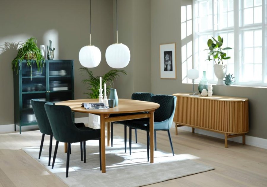 Ottowa matstol - grn sammet och svart metall