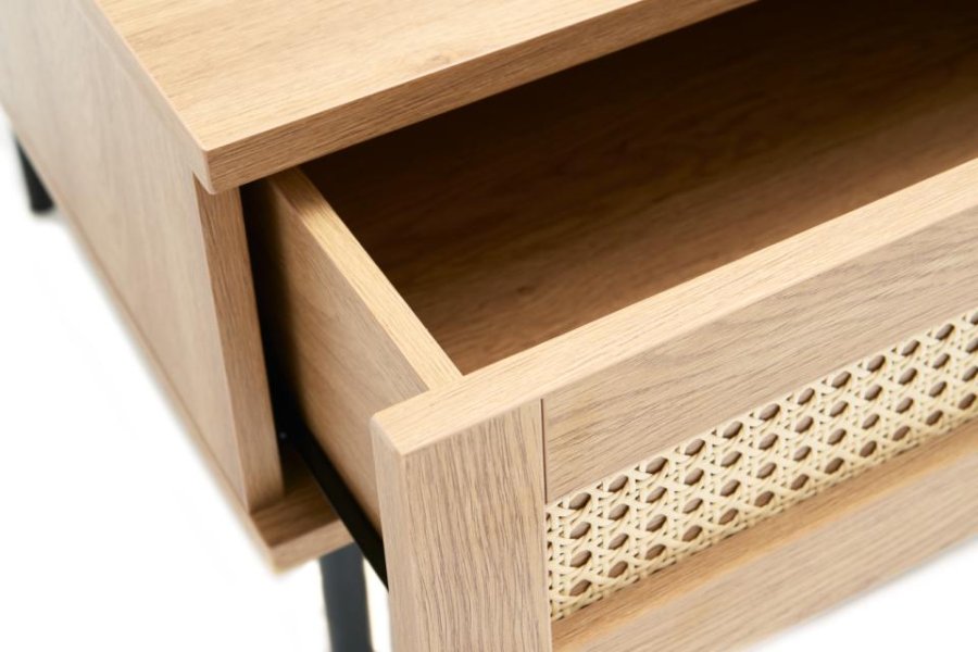 Pensacola sofabord, m. 2 skuffer - natur eg melamin og polyrattan (60x110)
