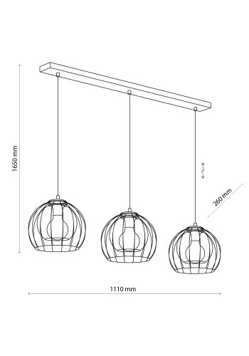TK Universo taklampe, m. 3 skjermer - grafittglass og sort metall