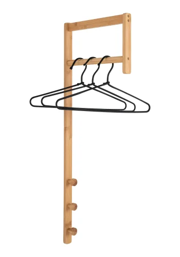 HOUSE NORDIC Trento vegghengt klesstativ, m. 3 kroker og 1 hengestang - naturlig bambus
