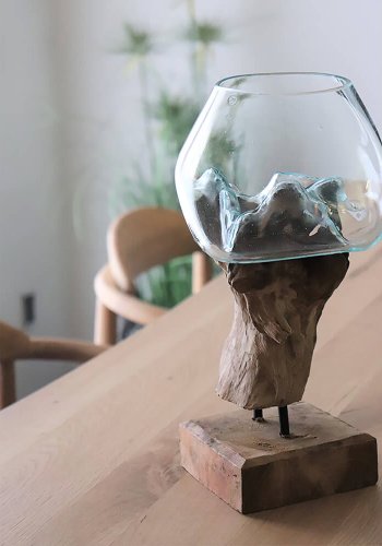 HOUSE NORDIC San Marino Vanndrpeskulptur - glass/naturlig teak (H:25)