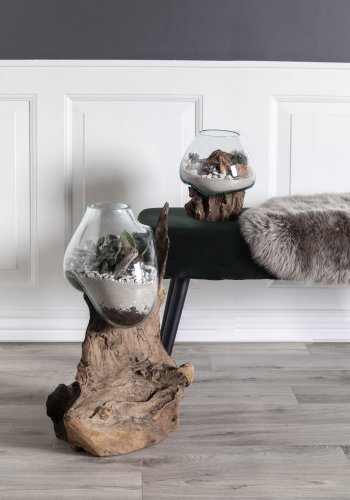 HOUSE NORDIC San Marino Vanndrpeskulptur - glass/naturlig teak/stl (H:50cm)