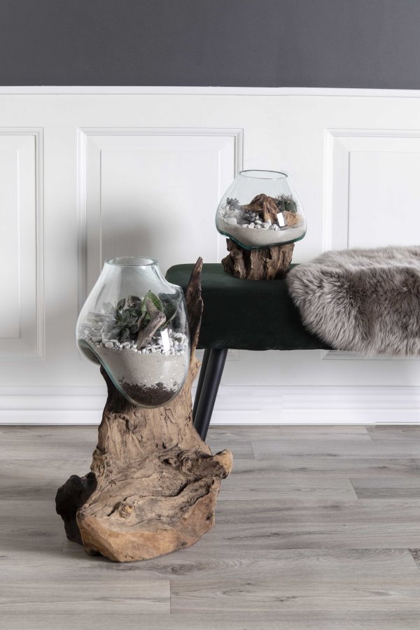 HOUSE NORDIC San Marino Vanndrpeskulptur - glass/naturlig teak/stl (H:50cm)