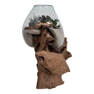 HOUSE NORDIC San Marino Water Drop Skulptur - Glas / Naturlig Teak / Stl (H: 50 cm)