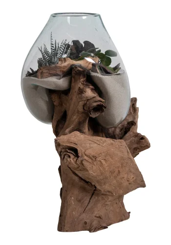 HOUSE NORDIC San Marino Vanndrpeskulptur - glass/naturlig teak/stl (H:50cm)