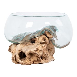 HOUSE NORDIC San Marino Water Drop Sculpture - Glas och Naturlig Teak (H: 20 cm)